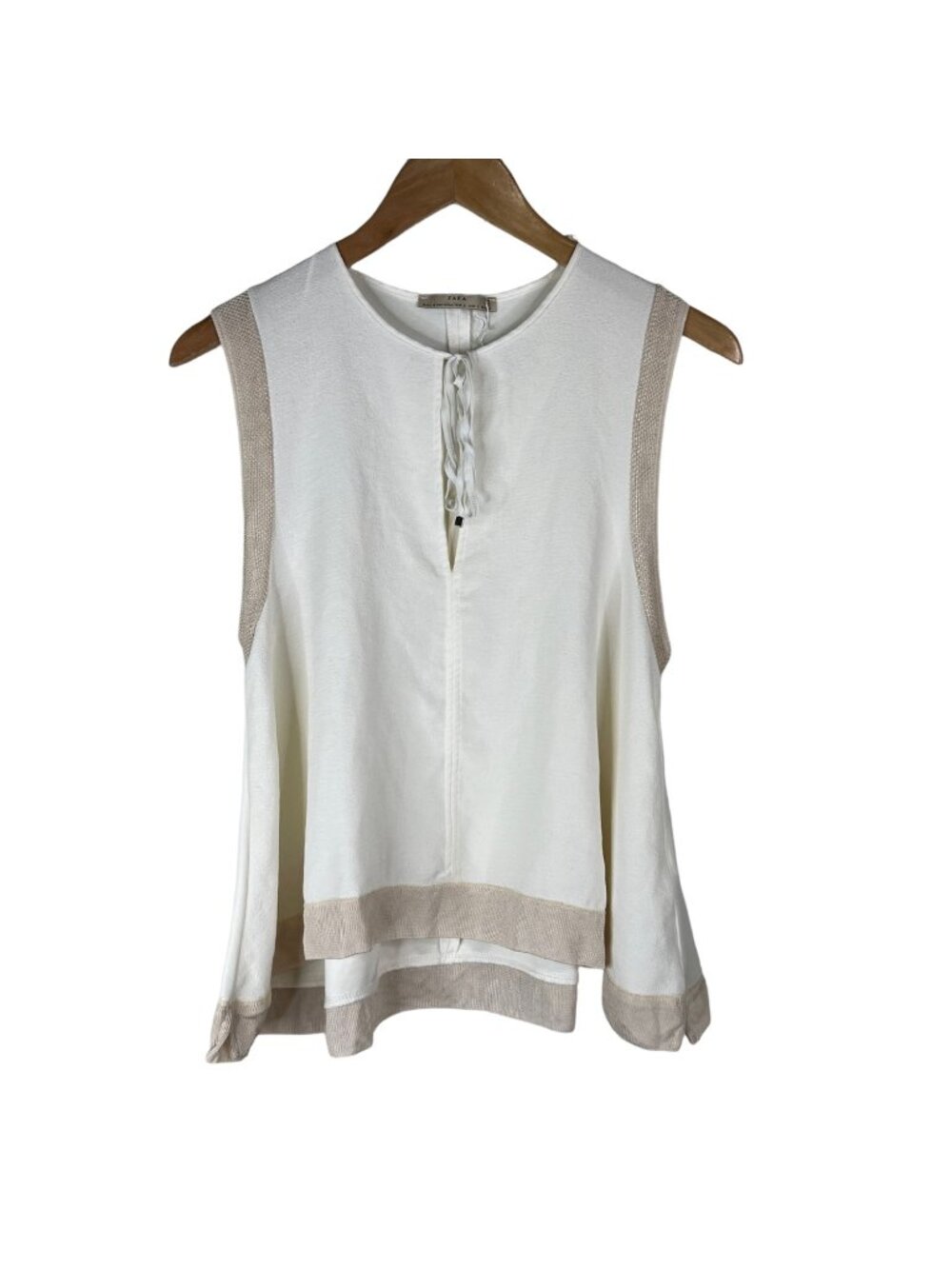 Zara Tank Top Size Small Keyhole Neck Sleeveless Pullover Casual Cream NWOT